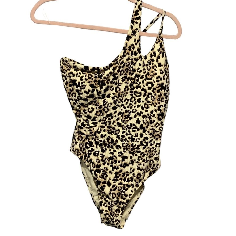 Ibiza One Piece Single Shoulder Swimsuit Women‎ Large Animal Leopard Print NWOT